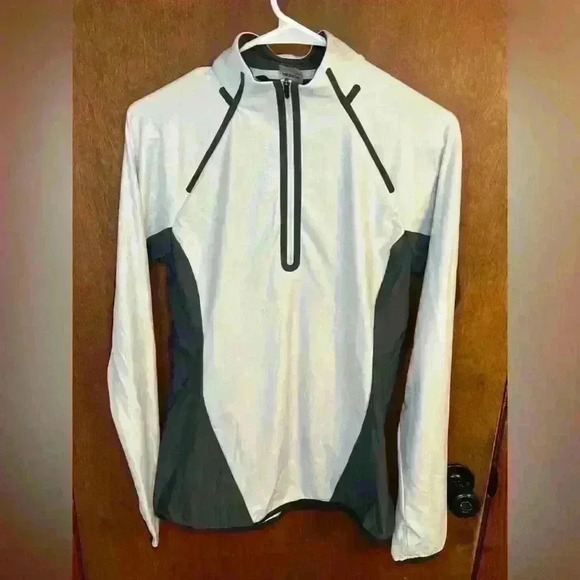 Second Skin Pullover Medium Women Gray 1/4 Zip Nylon Spandex Thumb Holes - Picture 1 of 3
